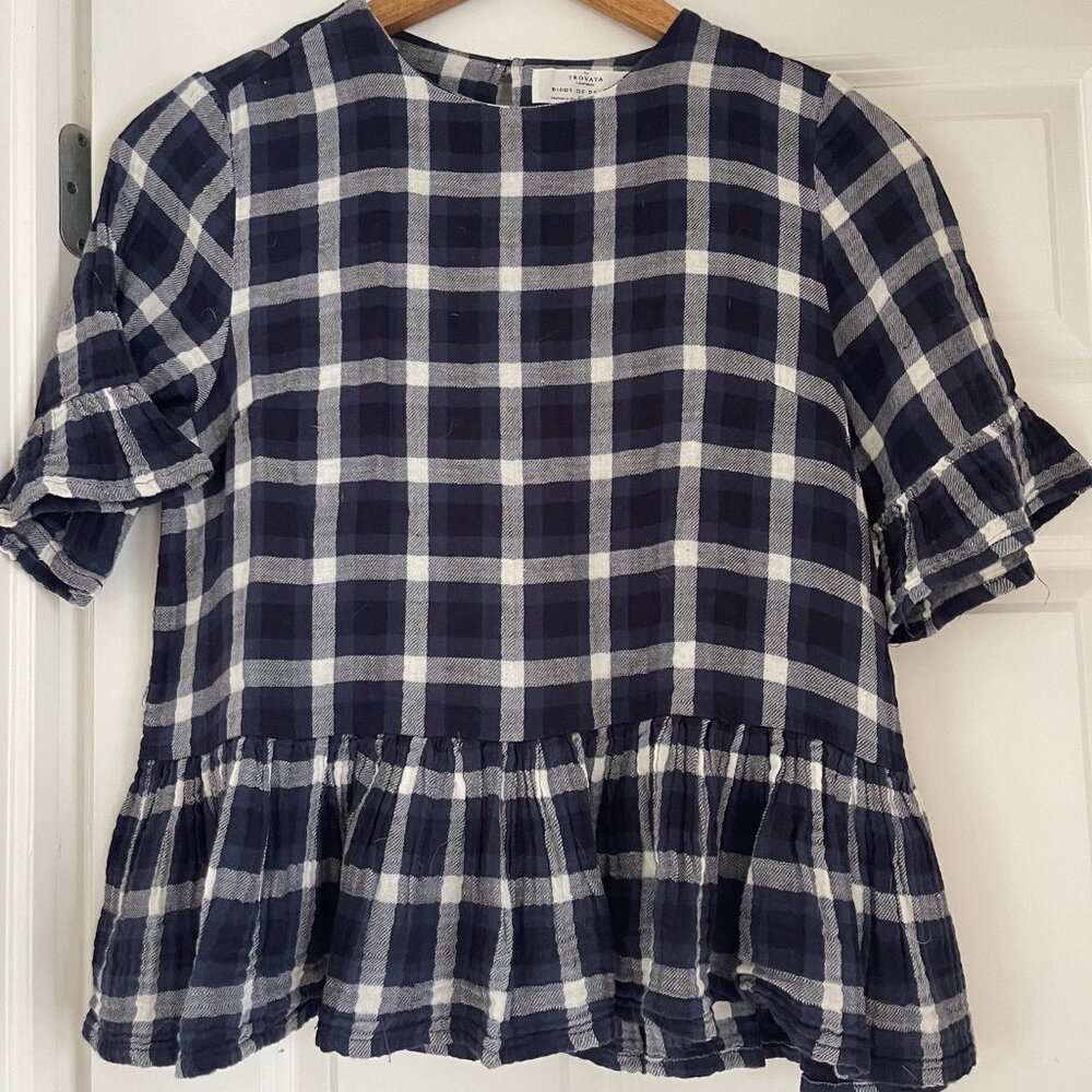 Trovata Birds of Paradis plaid peplum top